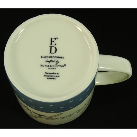 ED Ellen DeGeneres Royal Doulton “Laugh Always” Mug Blue White X Pattern 14oz - Picture 5 of 7